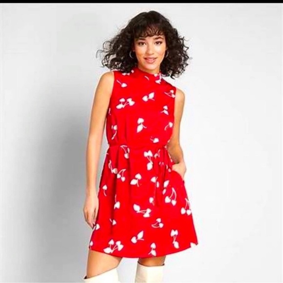 ModCloth cherry and heart red dress - Picture 1 of 9